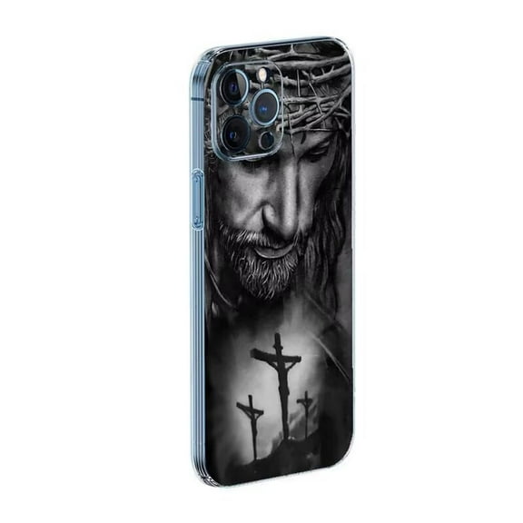 Phone Case Christian Compatible with iPhone 14 Crosses Jesus Christ Thorns 3 Side Striped Soft Phone Shockproof Cover