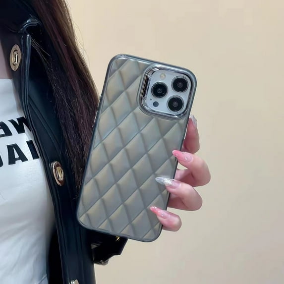 Phone Case Compatible with Apple iPhone 15 Pro, Luxury Ultra Slim Plating Rhombic Lattice TPU Shockproof Drop Protective Women Girls Phone Case Cover for iPhone 15 Pro, Gray