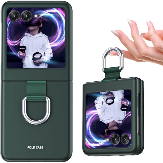 Phone Case Compatible with Motorola Razr+/ Motorola Moto Razr Plus 2023 with Ring, Shockproof Protective Phone Case Cover for Motorola Razr 40 Ultra QHZH-Green