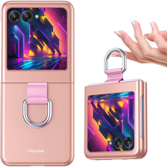 Phone Case Compatible with Motorola Razr+/ Motorola Moto Razr Plus 2023 with Ring, Shockproof Protective Phone Case Cover for Motorola Razr 40 Ultra QHZH-Pink