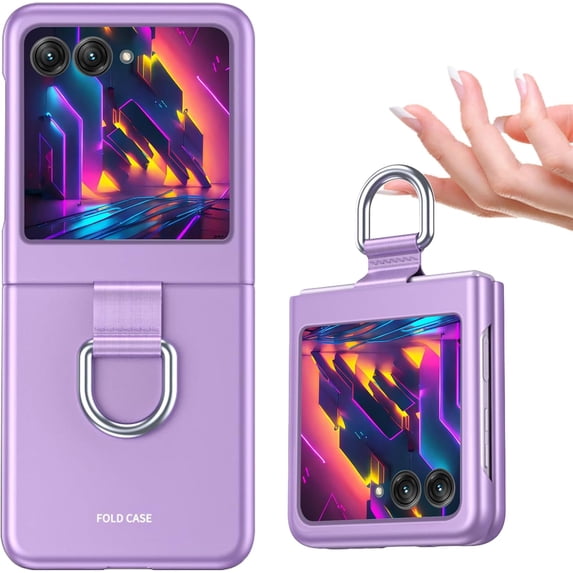 Phone Case Compatible with Motorola Razr+/ Motorola Moto Razr Plus 2023 with Ring, Shockproof Protective Phone Case Cover for Motorola Razr 40 Ultra QHZH-Purple