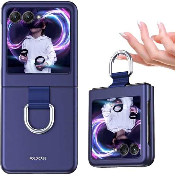 Phone Case Compatible with Motorola Razr+/ Motorola Moto Razr Plus 2023 with Ring, Shockproof Protective Phone Case Cover for Motorola Razr 40 Ultra QHZH-Royal Blue