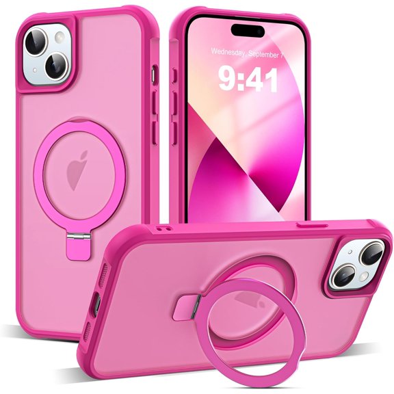 Phone Case Compatible for IPhone 15 Pro Case with Invisible Magnetic O-Ring Stand Military-Grade Translucent Case for IPhone 15 Pro 6.1"