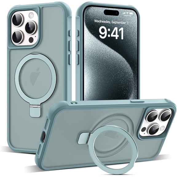 Phone Case Compatible for IPhone 15 Pro Case with Invisible Magnetic O-Ring Stand Military-Grade Translucent Case for IPhone 15 Pro 6.1"