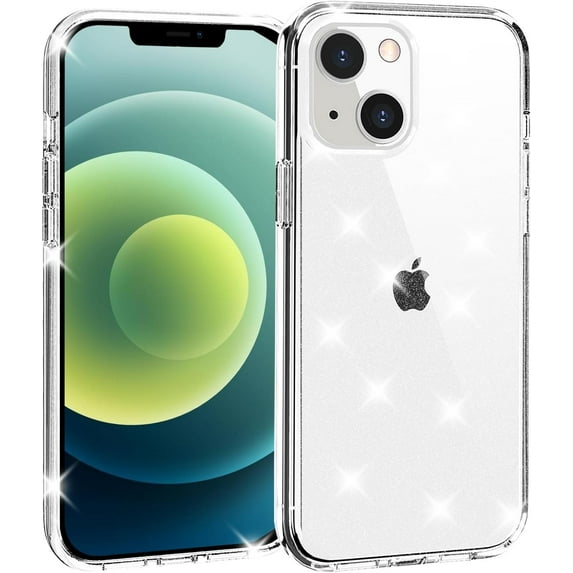 Phone Case Compatible for iPhone 12 & iPhone 12 Pro, Clear Glitter Bling Sparkle Case Shockproof Bumper Protective Cover for Women Girls