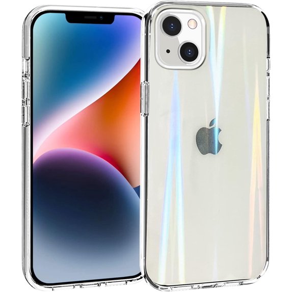 Phone Case Compatible for iPhone 14 Plus, Clear Case Slim Cover with Colorful Aurora Reflection Insert Sheet Cute Decoration Film for Women Girls