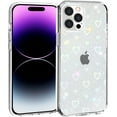 thumbnail image 1 of Phone Case Compatible for iPhone 14 Pro, Clear Case Slim Cover with Heart Design Reflection Insert Sheet Cute Pattern Decoration Film for Women Girls, 1 of 10