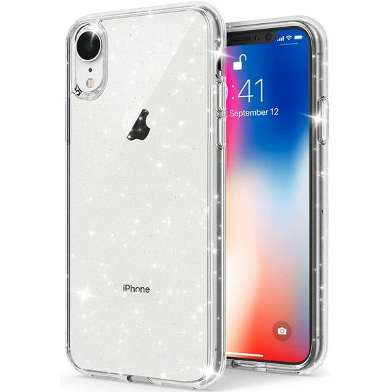 Phone Case Compatible for iPhone XR, Glitter Clear Cute Cases Bling Cover for Girls Women