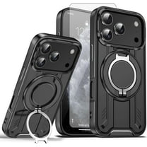 Phone Case Compatible with iPhone 17 Pro Max 6.9 inch and Tempered Glass Screen Protector Magnetic Ring Holder Stand Kickstand Wireless Charging i Phone17 ProMax 17ProMax Cover