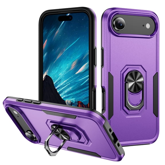 Phone Case Compatible with iPhone Air, Cover with Magnetic Ring Holder Stand Hybrid Rugged Shockproof Drop Proof Heavy Duty Cell Accessories for iPhone Air Women Men, Purple/Black