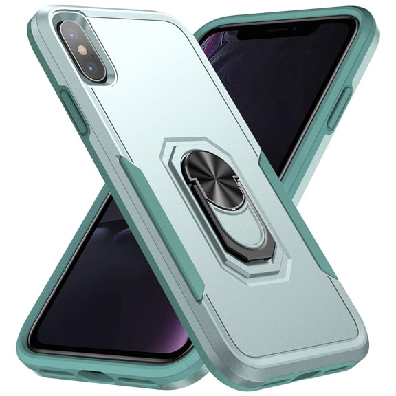 Phone Case Compatible with iPhone X/XS, Cover with Magnetic Ring Holder Stand Hybrid Rugged Shockproof Drop Proof Heavy Duty Cell Accessories for iPhone X/XS Women Men, Green/Green