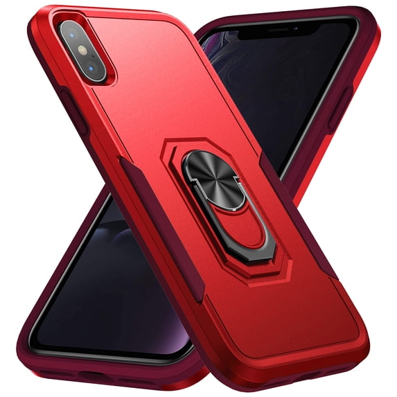 Phone Case Compatible with iPhone XS Max, Cover with Magnetic Ring Holder Stand Hybrid Rugged Shockproof Drop Proof Heavy Duty Cell Accessories for iPhone XS Max Women Men, Red/Rose