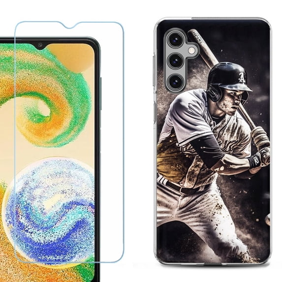 Phone Case Cover for Samsung Galaxy A35 5G, with Tempered Glass Screen Protector, by OneToughShield - Baseball Player