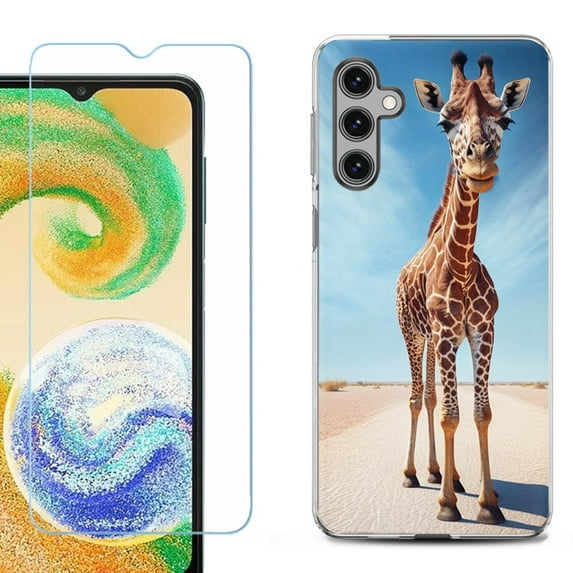 Phone Case Cover for Samsung Galaxy A35 5G, with Tempered Glass Screen Protector, by OneToughShield - Giraffe