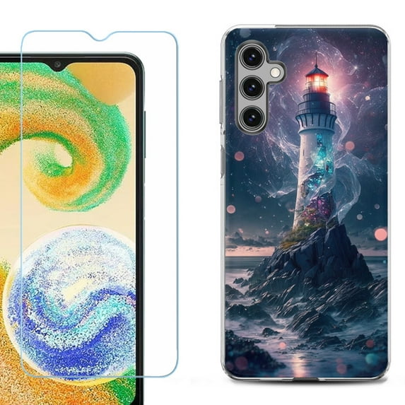 Phone Case Cover for Samsung Galaxy A35 5G, with Tempered Glass Screen Protector, by OneToughShield - Surreal Lighthouse