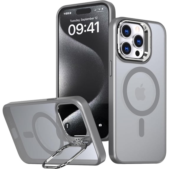 Phone Case Designed for iPhone 12 Pro Max Case Magnetic with Kickstand,Slim Shockproof Military protecive Buil-in Camera Ring Stand Cover Case for 12 Pro Max 6.5inch (Gray)