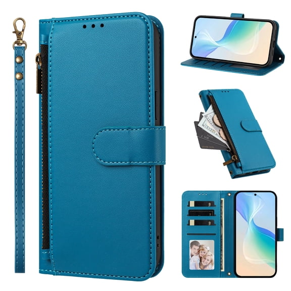 Phone Case for Doogee Note 56 / Note 56 Pro, Shockproof PU Leather Flip Wallet Case with 4 Card Slots Stand Magnetic Zipper Pocket Cover for Doogee Note 56 / Note 56 Pro, Blue