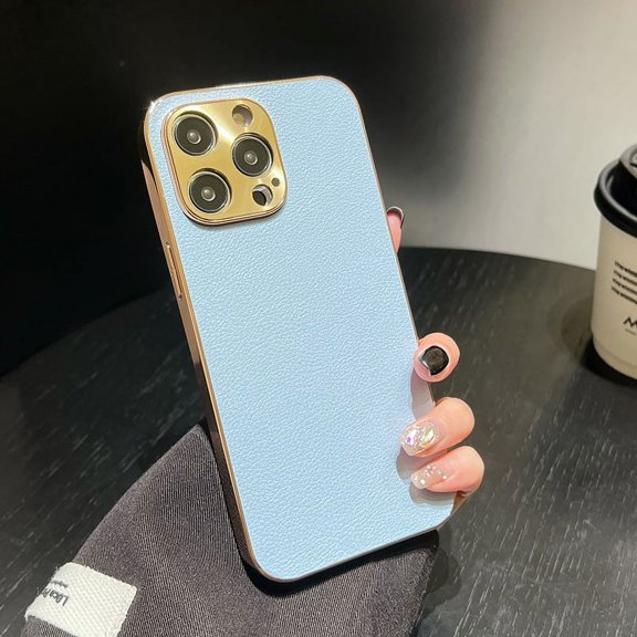 Phone Case Electroplated Metal Fine Hole FOR Apple 15promax Mobile Phone Case for IPhone14 All-inclusive Lychee Leather Pattern Protective Case