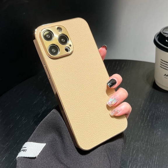 Phone Case Electroplated Metal Fine Hole FOR Apple 15promax Mobile Phone Case for IPhone14 All-inclusive Lychee Leather Pattern Protective Case