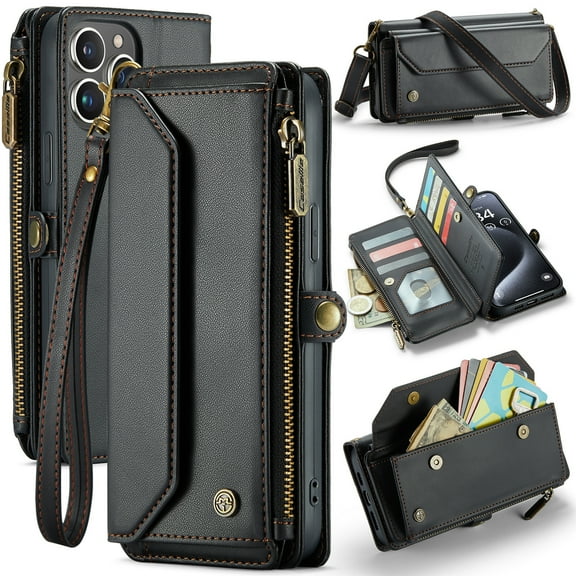 Phone Case For iPhone15Pro Mobile Phone Leather Case Apple 16 Multifunction Samsung S23 Flip Zipper Wallet Mobile Phone Case