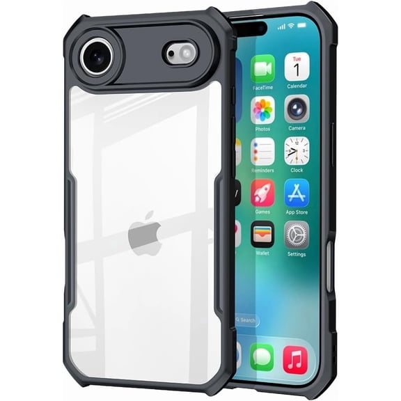 Phone Case with Four Corners Airbag Compatible with iPhone 17 Air,Translucent TPU Military-Grade Protection Cover with Black SideSlim Non-Slip GripAnti-Fingerprints