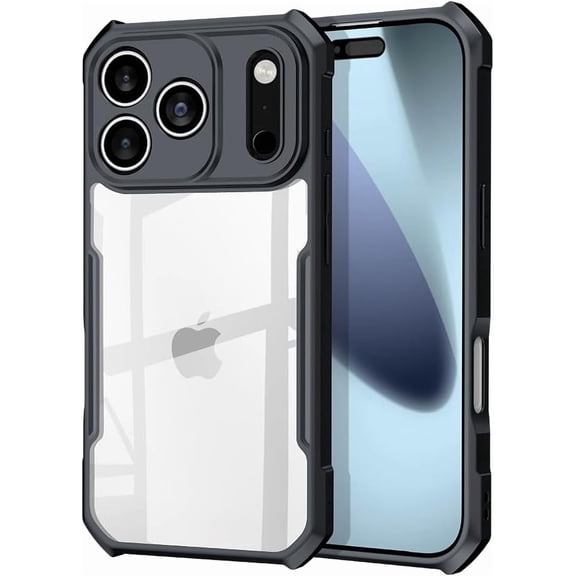 Phone Case with Four Corners Airbag Compatible with iPhone 17 Pro,Translucent TPU Military-Grade Protection Cover with Black Side,Slim Non-Slip Grip,Anti-Fingerprints