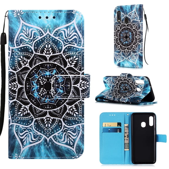 Phone Case for Galaxy A10e,Galaxy A20e Case,Folding Flip Leather Wallet Shockproof Protective Cover Card Slots Kickstand Magnetic Closure Cute Cover for Samsung Galaxy A10E/Galaxy A20E, Mandala