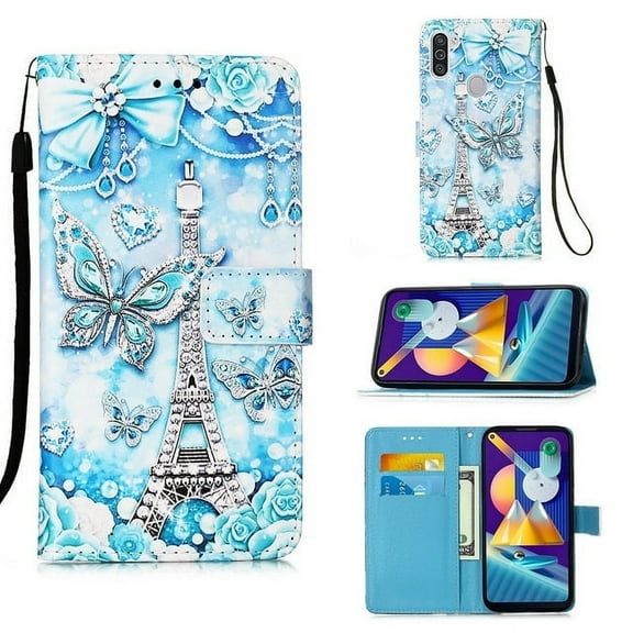 Phone Case for Galaxy A21,Folding Flip Leather Wallet Shockproof Protective Cover with Card Slots Kickstand Magnetic Closure Cute Girls Women Cover for Samsung Galaxy A21,Butterfly Tower