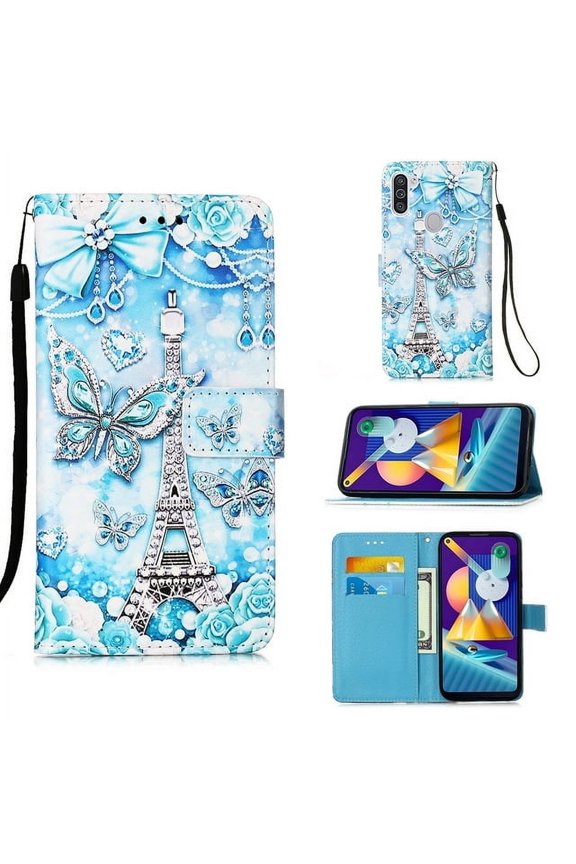 Phone Case for Galaxy A21,Folding Flip Leather Wallet Shockproof Protective Cover with Card Slots Kickstand Magnetic Closure Cute Girls Women Cover for Samsung Galaxy A21,Butterfly Tower
