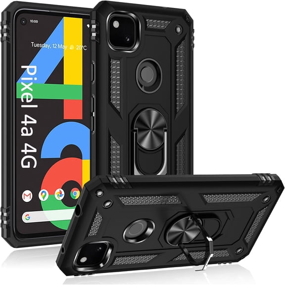 Phone Case for Google 4a 4G,Google Pixel 4a 4G Case, Military Grade Protective Google Pixel 4a Cases Cover with Ring Car Mount Kickstand for Google Pixel 4a 4G - Black