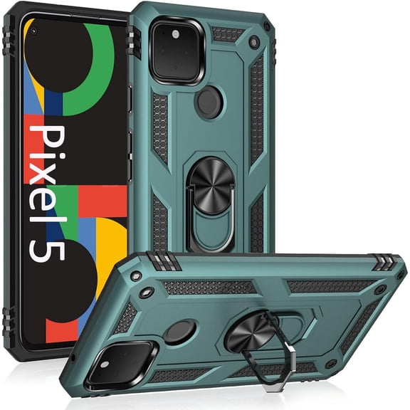 Phone Case for Google 5,Google Pixel 5 Case, [ Military Grade ] Shock-Absorption Bumper Cover Google Pixel 5 Anti-Scratch Case with Ring Car Mount Kickstand for Google Pixel 5 5G - Teal
