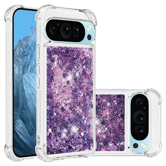 Phone Case for Google Pixel 10 Pro XL Cover Sparkle Glitter Floating Liquid Quicksand Shockproof Soft Silicone TPU Bumper Protective Cover for Google Pixel 10 Pro XL Case, S3