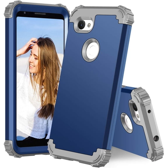 Phone Case for Google Pixel 3a XL Hard Cover Shockproof Soft Silicone Bumper Hybrid Three Layer Heavy Duty Protective Cell Accessories Pixel3aXL Pixle 3aXL A3 Pixel3a LX Cases Women Men Blue