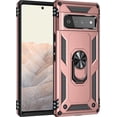 thumbnail image 1 of Phone Case for Google Pixel 6 Heavy Duty Rugged Full Body Shockproof Screen Camera Protection Built-in Finger Ring Kickstand Military Armor Scratch Proof Bumper Hard Back Cover Rosegold, 1 of 15