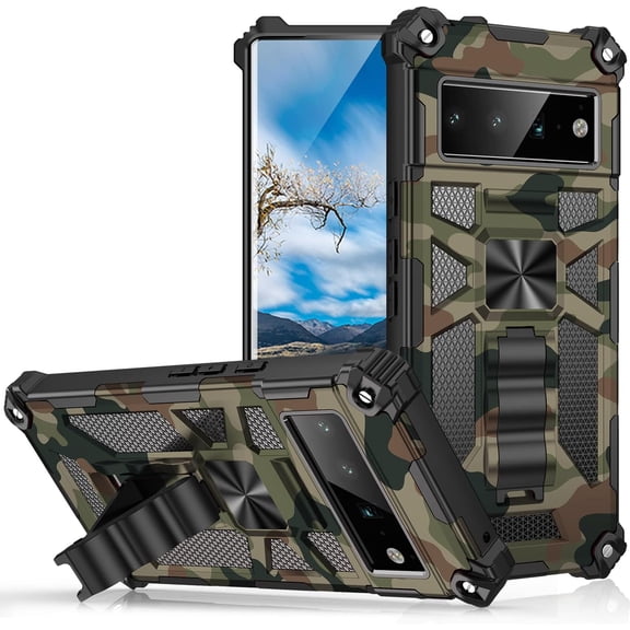 Phone Case for Google Pixel 6 Pro,Army Camouflage Case with Military Grade Protection Drop-Tested and Built-in Kickstand Cover for Google Pixel 6 Pro MC Army Green