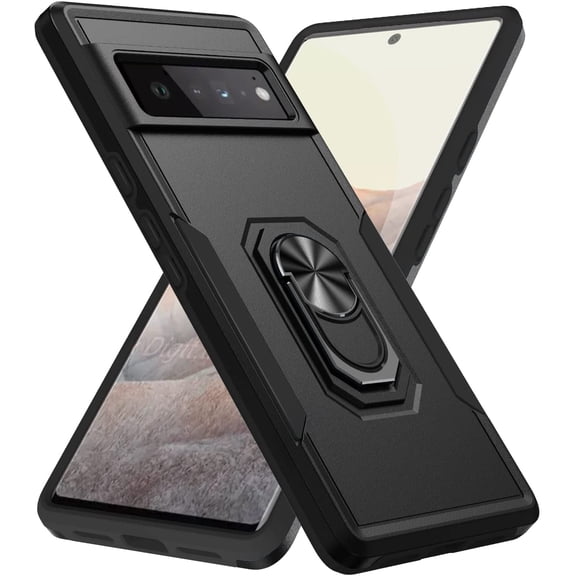 Phone Case for Google Pixel 6 Pro Case with Ring Fits to Magnetic Car Holder, Military Grade Google Pixel 6 Pro Case Shockproof Black Cool Cover (Google Pixel 6 Pro, Black)