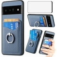 thumbnail image 1 of Phone Case for Google Pixel 6 Pro Wallet Cover with Tempered Glass Screen Protector Slim Ring Stand Credit Card Holder Magnetic Cell Accessories Pixel6Pro Pixel6 XL 6XL Pixle 6Pro 5G Women Men Blue, 1 of 7