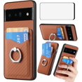 thumbnail image 1 of Phone Case for Google Pixel 6 Pro Wallet Cover with Tempered Glass Screen Protector Slim Ring Stand Credit Card Holder Magnetic Cell Accessories Pixel6Pro Pixel6 XL 6XL Pixle 6Pro 5G Women Men Brown, 1 of 13