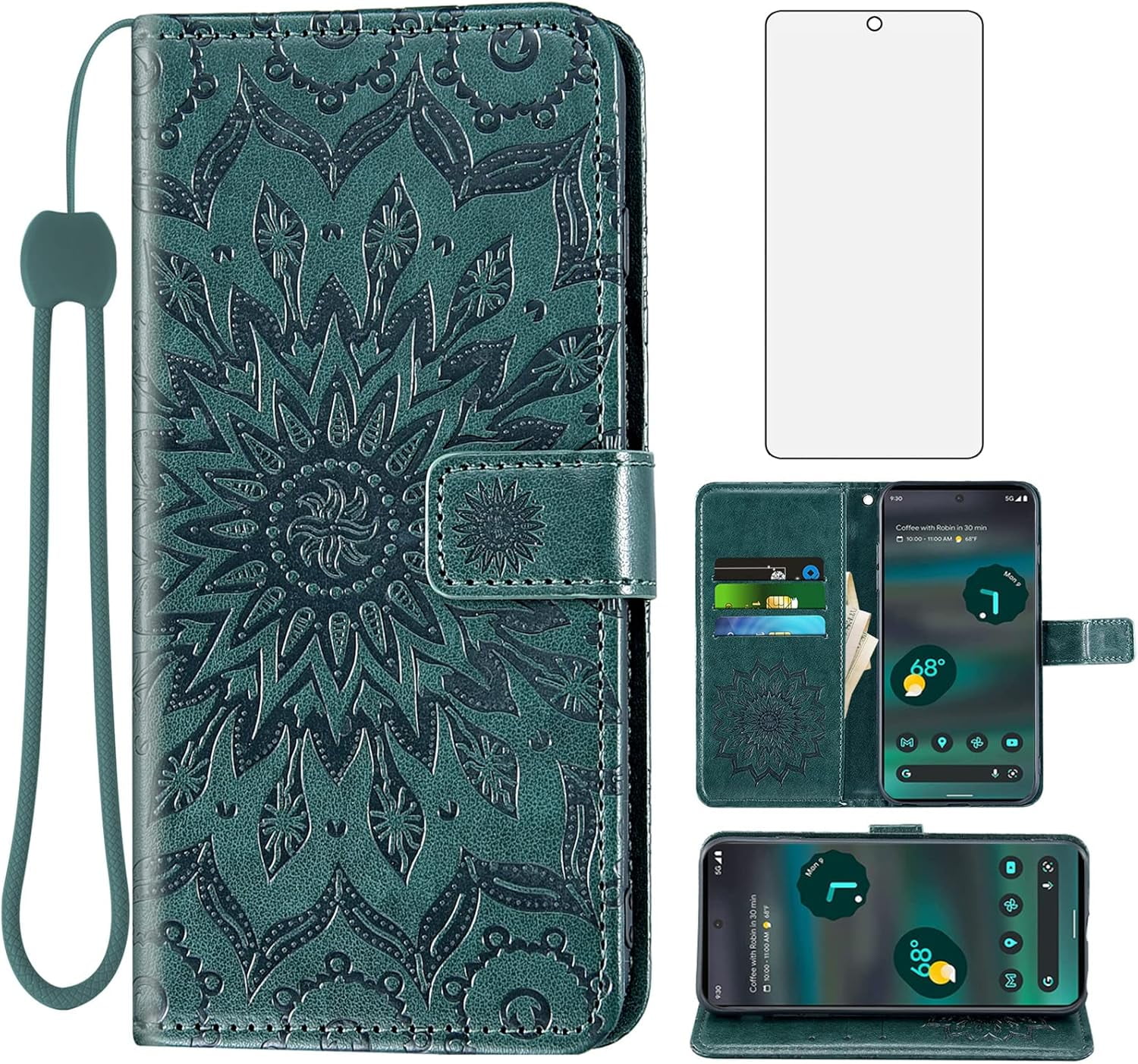 Phone Case for Google Pixel 6A 5G 2022 Wallet Cases with Tempered Glass