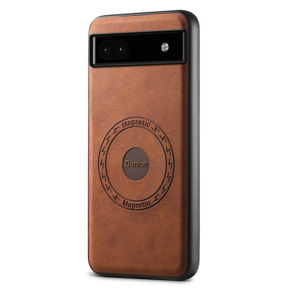 Phone Case for Google Pixel 6a, Strong Magnetic Compatible with Mag-Safe, Vintage PU Leather Men Women Cover, Non-Slip Grip Shockproof Protective Bumper Case for Google Pixel 6a, Brown