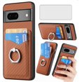 thumbnail image 1 of Phone Case for Google Pixel 7 5G Wallet Cover with Tempered Glass Screen Protector Slim Ring Stand Credit Card Holder Magnetic Leather Cell Accessories Pixel7 Pixle Seven 6.3 Women Men Brown, 1 of 13