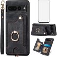 thumbnail image 1 of Phone Case for Google Pixel 7 Pro 5G Wallet Cover with Screen Protector and Wrist Strap Lanyard RFID Credit Card Holder Ring Stand Cell Accessories Pixel7Pro Pixel7 XL Seven 7Pro 6.7 Women Men Black, 1 of 13
