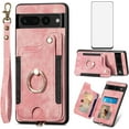 thumbnail image 1 of Phone Case for Google Pixel 7 Pro 5G Wallet Cover with Screen Protector and Wrist Strap Lanyard RFID Credit Card Holder Ring Stand Cell Accessories Pixel7Pro Pixel7 XL Seven 7Pro 6.7 Women Men Pink, 1 of 13