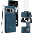 thumbnail image 1 of Phone Case for Google Pixel 7 Pro 5G Wallet Cover with Tempered Glass Screen Protector and Slim Credit Card Holder Stand Magnetic PU Leather Cell Accessories Pixel7Pro Pixel7 XL Seven 7Pro 6.7 Blue, 1 of 7