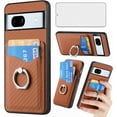 thumbnail image 1 of Phone Case for Google Pixel 7A 5G 2023 Wallet Cover with Tempered Glass Screen Protector and Slim Ring Stand Credit Card Holder Magnetic Leather Cell Accessories Pixel7A A7 Women Men Brown, 1 of 14