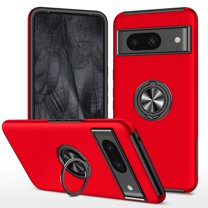 Phone Case for Google Pixel 7A, [ Military Grade ] Drop Tested Protection Case with Magnetic Car Mount 360°Rotatable Ring Holder, 2-Layer Rugged Hybrid Hard PC Soft Rubber Cover, Red