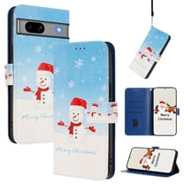 Phone Case for Google Pixel 7a, Luxury Christmas Pattern Card Slots Cash Pocket Magnetic Clasp Full Body Protection Shockproof Kickstand Wallet Flip Case with Wrist Strap, B