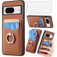 thumbnail image 1 of Phone Case for Google Pixel 8 5G Wallet Cover with Tempered Glass Screen Protector and Slim Ring Stand Credit Card Holder Magnetic Leather Cell Accessories Pixel8 Pixle Eight Women Men Brown, 1 of 14