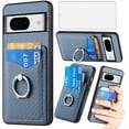 thumbnail image 1 of Phone Case for Google Pixel 8 5G Wallet Cover with Tempered Glass Screen Protector and Slim Ring Stand Credit Card Holder Magnetic Leather Cell Accessories Pixel8 Pixle Eight Women Men Blue, 1 of 7