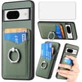 thumbnail image 1 of Phone Case for Google Pixel 8 5G Wallet Cover with Tempered Glass Screen Protector and Slim Ring Stand Credit Card Holder Magnetic Leather Cell Accessories Pixel8 Pixle Eight Women Men Green, 1 of 14